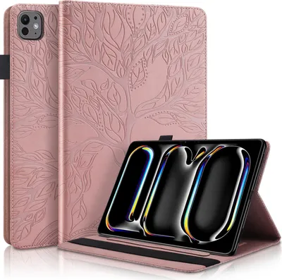 Produktbild von Für Apple iPad Pro 13.0 Zoll 2024 aufstellbare Baum Muster Kunstleder Hülle Tasche Case Pink