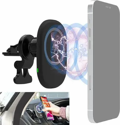 Image de Support smartphone pour grille de ventilation chargeur compatible MagSafe / Qi