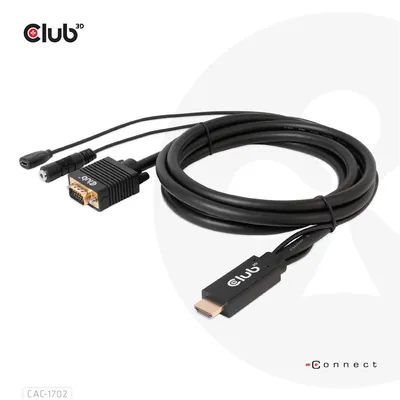 Produktbild von CLUB3D HDMI to VGA Cable M/M 2m/6.56ft 28AWG, 2 m, VGA (D-Sub) + 3.5mm, HDMI + Micro-USB, Männlich/Weiblich, Männlich/Weiblich, Gerade