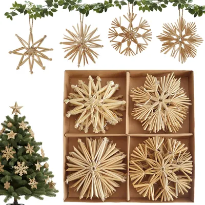 Strohsterne 16er Set, 11 cm, Weihnachtsbaumschmuck