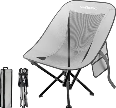 Image de Wiltec Chaise pliante de camping, 500 x 450 x 710 mm, Capacité max. 100 kg, Chaise pliable de pêche, Fauteuil pliant compact Gris Noir pour BBQ, fêtes, pique-nique