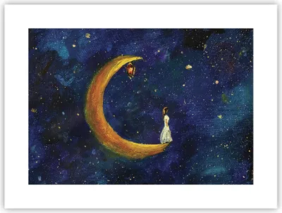 Produktbild von Poster - Poster ohne Rahmen - Mädchen auf der Mond - 40x30 cm - Wand Bild - Wanddeko - Wandbilder - Kunstposter - Wandposter - Bilder - Kunstdruck - Wanddekoration - Wandbild - P2XAA40x30-4575