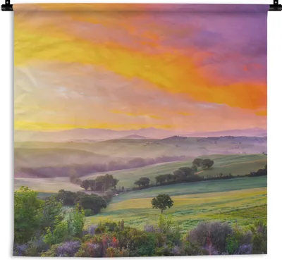 Produktbild von MuchoWow® Wandteppich Wandbehang Toskana - Landschaft - Farbenfroh 120x120 cm Tapisserie Dekoration Wandtuch - Modern - Baumwollgewebe