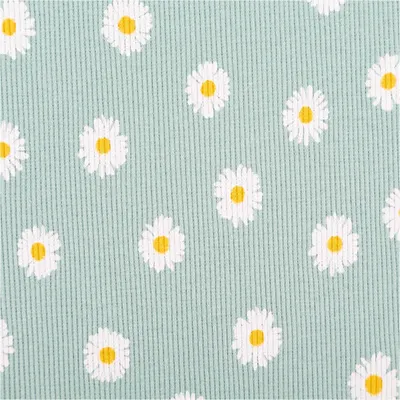 Produktbild von Jersey Stoff Meterware Rippjersey Baumwolle Blumen hellblau 120cm