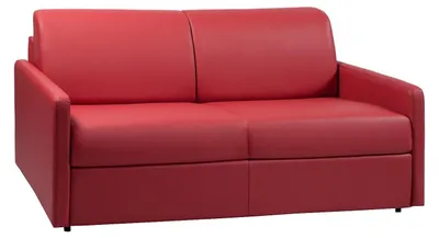 Produktbild von 3-Sitzer-Schlafsofa Express aus rotem Kunstleder mit Memory-Schaum-Sitzfläche - Liegefläche 140 cm - Matratze 14 cm CALIFE