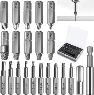 Produktbild von 22 Stück beschädigte Schraubenausdreher, separate Polier- und Extraktionsbits Schraubenausdreher für beschädigte Bolzen oder Schrauben, 2–12 mm, mit magnetischem Bithalter und Steckschlüsseladapter