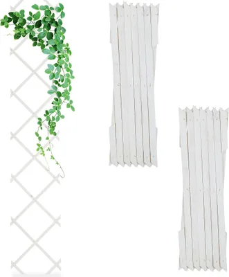 Produktbild von Relaxdays Rankgitter ausziehbar, 3er Set, 180x30 cm, Holz, Wandmontage, Rankhilfe Kletterpflanzen, Holzgitter, weiß