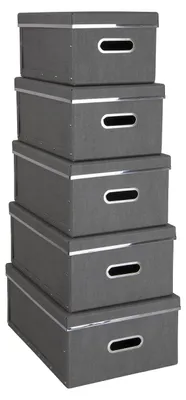 5er-Set Aufbewahrungsboxen mit Deckel, stapelbar, grau