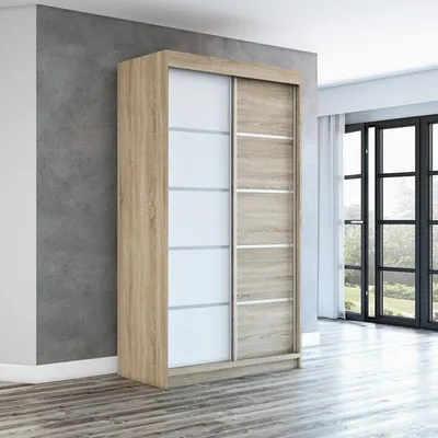 Produktbild von Schwebetürenschrank, 2-türig Schrank! Moderne Garderobe für Kleidung. Verschiedene Farben (Weiß, Schwarz, Somona) Kleiderschrank PARIS 120 cm