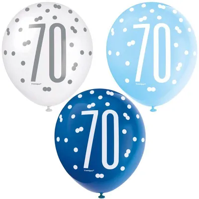 Produktbild von 6 Luftballons blau & silber Zahl 70