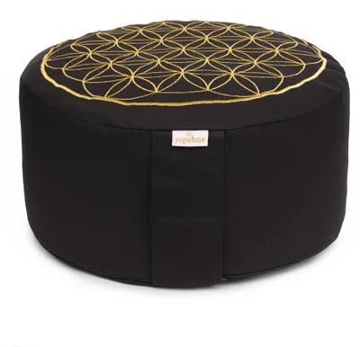Produktbild von yogabox Meditationskissen Glückssitz® Blume des Lebens - schwarz 33 x 33 x 15 cm  Buchweizenschalen