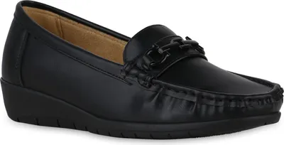 Produktbild von VAN HILL Damen Mokassins Slippers Bequeme Ketten Profil-Sohle Schuhe 841224, Farbe: Schwarz, Größe: 36