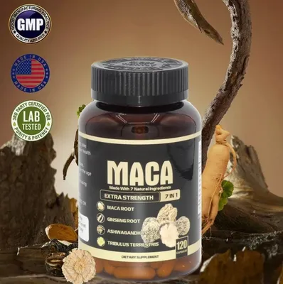 Produktbild von BEST MACA- 7 IN 1- mit: MACA ROOT, ASHWAGANDHA ROOT, TRIBULUS TERRESTRIS, GINSENG ROOT, SHILAJIT, SHATAVARI, BLACK PEPPER