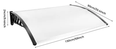 Produktbild von Transparentes Vordach - Tür- und Fensterüberdachung - 150 x 90 cm - Polycarbonat - Bruchsicher - 95 % Lichtdurchlässigkeit - Bis -30 °C
