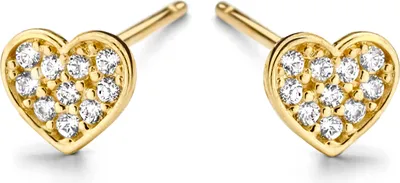Produktbild von New Bling 9NBG-0182 Gouden Oorknop - Hartje met Zirkonia Steentjes - 14 krt - 3 mm - Goudkleurig