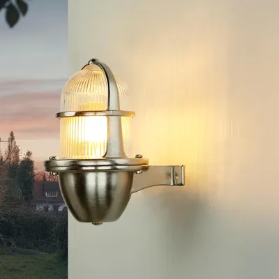 Produktbild von Außenleuchte Maritim Messing Riffelglas IP64 E27 Wandlampe außen Garten Haus