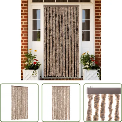 Zdjęcie produktu dla The Living Store Zasłona w kolorze beżowym i ciemnobrązowym 100x220 cm szenilowa
