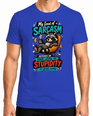 Productafbeelding van Mijn niveau van sarcasme - Wasbeer-spreuk - Koffie-statement - Sarcasme - Heren T-shirt, blauw, maat L