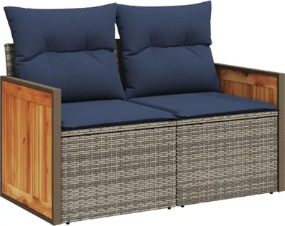 Zdjęcie produktu dla vidaXL Sofa ogrodowa z poduszkami 2-osobowa z szarego polirattanu