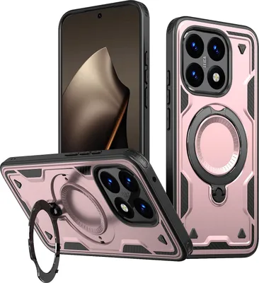 Produktbild von Dual Layer Hülle für Xiaomi 15T mit Ring Ständer Magnetisch Stoßfest Handyhülle Roségold
