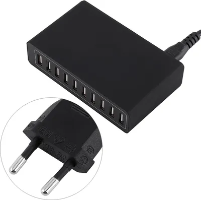 Obrázok produktu pre Multifunkčná nabíjačka s 10 portami USB, 60 W, 12 A, nástenná nabíjačka pre mobilné telefóny a tablety, nová, čierna