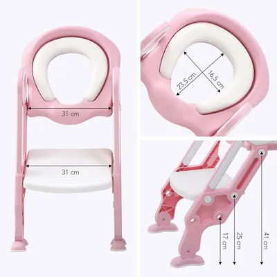 Produktbild von LifeGoods WC-Sitzverkleinerer - Töpfchen Kleinkind - Mit Treppe - Toilettentrainer mit Trittstufe - Klappbar - Toilettensitz Kinder - 2 bis 7 Jahre - Rosa/Weiß