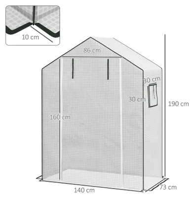 Image de Couverture de remplacement pour serre - Film plastique - Protection UV - Porte à rouleau - Fenêtres latérales - Blanc