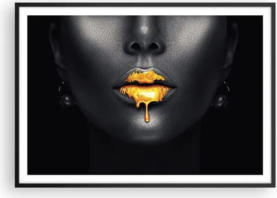 Produktbild von Gerahmtes Poster - Schwarzer Rahmen - Gold Mund Schwarz - 100x70 cm - Wand Bild - Wanddeko - Wandbilder - Kunstposter - Wandposter - Bilderrahmen - Bilder - Kunstdruck - P2BAA100x70-4460