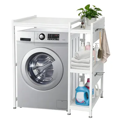 Produktbild von TWSOUL Waschmaschinenumbauschrank Waschmaschinenregal mit Seitenablage, höhenverstellbarer, Metallregal,WEISS