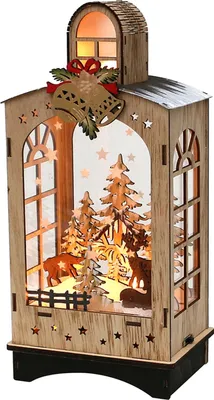 Produktbild von Batteriebetriebene Weihnachts-Laterne aus Holz mit Winterwald-Motiv, 11x31 cm