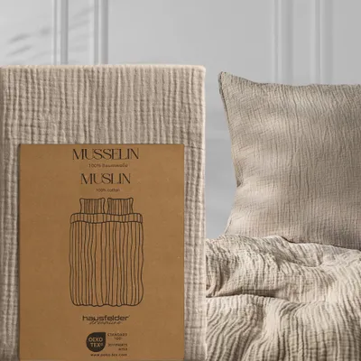 Produktbild von Musselin 2er Set Bettbezug 135x200 cm,+ Kissen 80x80 cm, Graubeige