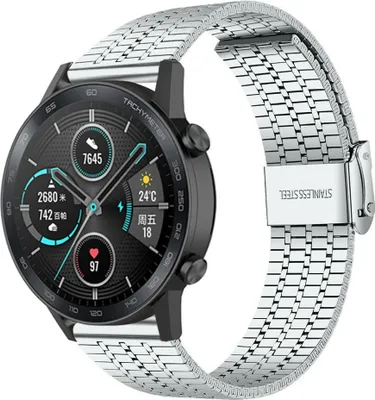 Produktbild von Strap-it Stahlarmband - Kompatibel mit Honor Magic Watch 2 Armband 46mm Ersatzarmband Edelstahl Smartwatch Hochwertiges Material Verstellbarer verschlussfür Armband Silber
