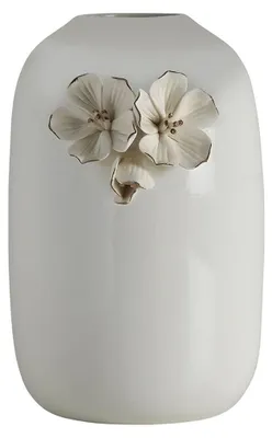 Vase aus Steingut, Ø 15,5 x 21 cm, weiß, rund