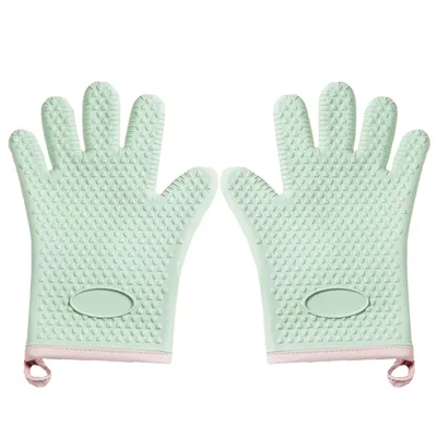 Produktbild von Hitzebeständig  Silikon Ofenhandschuhe Hitzebestaendig/Back Zubehör - Grillhandschuhe Backofen Handschuhe für Küche,（hellgrün）
