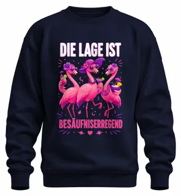 Immagine prodotto di Felpa con cappuccio, ideale per feste di addio al celibato, con scritta "Flamingo Cocktail Party", colore blu navy, taglia L