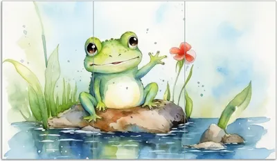 Produktbild von Wallario Herdabdeckplatte aus Glas, Größe 90 x 52 cm 3-teilig, Motiv Frosch in Aquarell