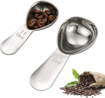 Immagine prodotto di Cucchiai da caffè in acciaio, dosatori, 2 pezzi, misurini da caffè, 15 ml e 30 ml, cucchiai da caffè rotondi riutilizzabili, dosatori per caffè e chicchi