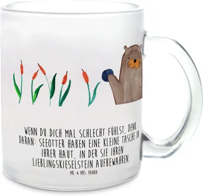 Produktbild von Mr. & Mrs. Panda Pott Otter Stein - Transparent - Geschenk, Seeotter, Witzige Fakten, Tee Tasse, Haferl, Pflanzen, Fun Facts, Teetasse, Häferl, aus Glas