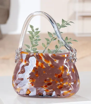Productafbeelding van Gilde Glasart, Skulptur, Vase, "Handtasche", Glas, braun, klar, rosa, weiß, VE 2, L. 8 cm, B. 17,5 cm, H. 21,5 cm Höhe: 21.50 cm Breite: 17.50 cm Tiefe: 8.00cm 55499