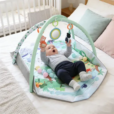 Produktbild von 4 in 1 Baby Spielbogen mit Spielmatte & Bällen,Babyspielzeug 0-12 Monate,Play Arch Baby Gym,Krabbelmatte als Geschenk zur Geburt