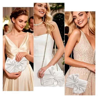 Produktbild von Abendtasche mit Schleife, Umschlag für Hochzeiten, Geldbörse mit abnehmbarer Kette, elegante Handtasche für Damen bei Cocktail-Partys, Braut