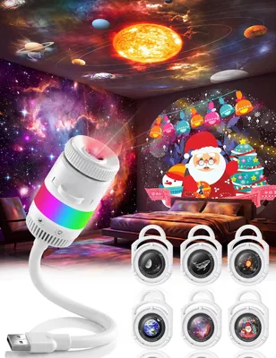 Productafbeelding van Sterrenprojector - Nachtlampje - USB - 6 films - 2-in-1