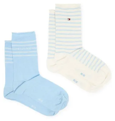 Image de Tommy Hilfiger - Chaussettes pour femmes (lot de 2) NA1019 (34 EU - 38 EU) (bleu/crème)