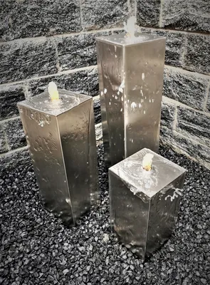 Produktbild von Säulenbrunnen Wasserspiel eckig 3er-Set Edelstahl matt gebürstet 80/60/40 x20 cm ohne Becken