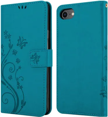 Produktbild von Cadorabo Hülle für Apple iPhone 7 / 7S / 8 / SE 2020 Schutz Hülle in Blau Schutzhülle Handy Hülle Etui Case Blumen