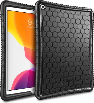 Produktbild von Fintie Silikon Hülle für iPad 10,2" Zoll 2021/2020 / 2019 (9. / 8. und 7. Generation) - [Bienenstock Serie] Leichte rutschfeste Stoßfeste Schutzhülle Tasche Case Cover, Schwarz
