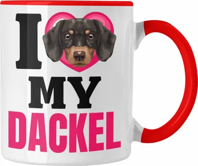 Produktbild von Trendation - Dackel Besitzerin Tasse Geschenk Lustiger Spruch Geschenkidee I Love My Dackel (Rot)