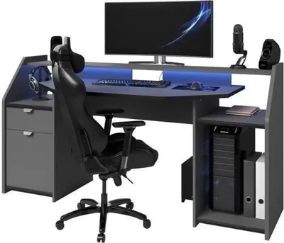 Produktbild von Gaming-Gaming-Schreibtisch – Partikelplatten – Schattengrau und Schwarz – 180 x 67 x 92 cm