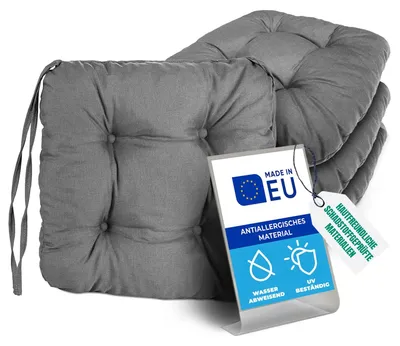 Zdjęcie produktu dla Pillows24 – 6 poduszek ogrodowych 40x40 – wyjątkowo grube (8 cm) – wodoodporne i odporne na promieniowanie UV + paski | Wygodne poduszki na krzesła ogrodowe (ciemnoszare)