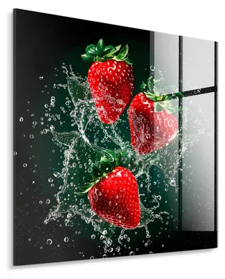 Produktbild von Glasbild Strawberries 30x30 cm Glas Wandbild Küche Erdbeeren Früchte Modern Dekoration Wohnzimmer Esszimmer Café Restaurant Büro Geschenk Stil